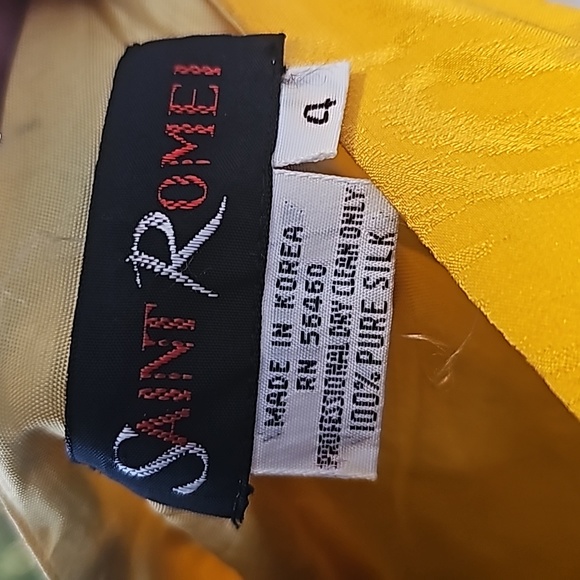 Saint Romei Designer Blouse, Sz 4, Yellow w/Black Designs, 100% Pure Silk, Lined - Picture 9 of 9